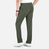 A pair of men's cargo pants with a half elastic waistband, featuring back pockets, in a dark green colour.