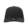A black 6 panel mid profile structured snapback cap with a circular logo on the front.