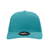A turquoise 6-panel mid-profile structured snapback hat with a logo on the front.