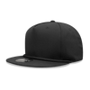 A high-profile structured snapback cap in black, featuring a braided detail on the front brim and a logo.