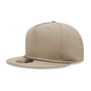 A beige 5 panel high profile structured snapback cap with a rope detail and a logo on the front.