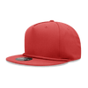 A red 5 panel high profile structured snapback cap with a braided detail along the brim, featuring a logo.