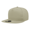 A high-profile structured snapback cap in a soft beige colour, featuring a round crown and a flat brim.