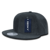 A dark grey 6 panel high profile structured snapback cap with a tag and a flat brim. Includes a logo.