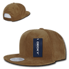 A high-profile structured snapback cap in brown, featuring a logo and a flat brim. The back shows an adjustable strap.
