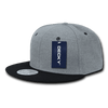 A structured snapback cap in grey melton fabric with a black brim and a logo on the front.