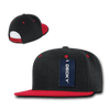 A black and red high-profile structured snapback cap with a tag and subtle logo.