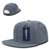 A grey snapback cap with a structured six-panel design and a logo tag. It features a flat brim and adjustable snap closure.