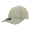 A relaxed low profile dad hat in a light khaki colour with a logo on the front.