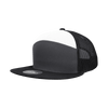 A high-profile structured trucker hat featuring a grey front with a white panel and a black mesh back.