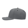 A grey 6-panel mid-profile cap with a structured design and a sandwich bill. Features a logo on the side.
