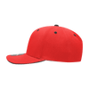 A red 6-panel mid-profile structured cap with a sandwich bill and a logo on the side.