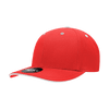 A red structured cap with a sandwich bill, featuring ventilation eyelets and a logo on the side.