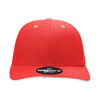 A red 6-panel mid-profile structured cap with a sandwich bill and a brand logo on the front.