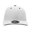 A grey six-panel cap with a structured sandwich bill and a branding logo on the front.