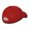 A low crown baseball cap in red, featuring a breathable air mesh design and an adjustable strap at the back.