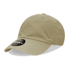 A khaki 6-panel low profile relaxed dad hat with a circular logo on the front.