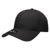 A black 6 panel low profile structured cap with a pre-curved brim and a logo on the side.