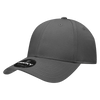 A grey 6 panel low profile structured cap with a curved brim and a logo on the side.