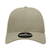 A low-profile structured cap in a beige colour with a rounded visor and a logo on the front.