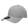A grey six-panel low profile structured cap with a branded logo on the front.