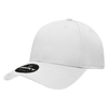 A white 6-panel low profile structured cap with a logo on the front.
