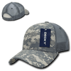 A camo trucker cap in grey tones featuring a structured design and mesh back, with a logo on the front.
