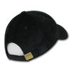 A black, low-profile structured cap featuring a corduroy texture and a rear clasp adjustment.