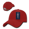 A red 6 Panel Low Profile Structured Cap with a tag and a visible logo.