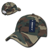 A camouflage 6 panel low profile relaxed dad hat featuring a branded tag, shown from multiple angles.