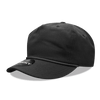 A high-profile relaxed cap in black with a logo on the front and a textured band around the visor.