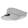 A grey visor with a wide brim and a logo on the front.
