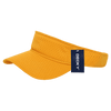 A yellow mesh jersey visor with a wide brim and a branding tag attached.