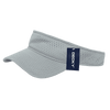 A grey mesh jersey visor featuring a branded tag, designed for comfort and ventilation.