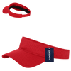 A red mesh jersey visor with an adjustable band and a small logo tag.