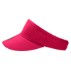 A pink visor with a curved brim and a logo on the front, designed for outdoor wear.