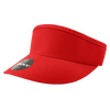 A red visor with a wide brim and a logo on the front.