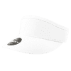 A white visor with a wide brim and a brand logo on the front.
