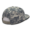 A 6-panel high profile structured snapback cap in a digital camouflage pattern with a mesh back and adjustable strap.