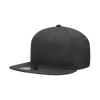 A grey, high profile structured snapback cap with a flat brim and a logo on the side.