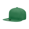 A green 6 panel high profile structured snapback cap featuring a plain design and a logo on the side.