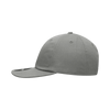 A grey 6 panel high profile relaxed snapback cap with a curved brim and a logo on the side.