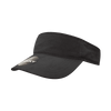 A black visor with a wide brim and an attached logo on the front.