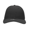 A black high-profile structured fitted cap with a branded logo on the front.