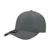 A grey high-profile structured fitted cap with a logo on the front.