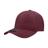A maroon high-profile structured fitted cap with a curved brim and an interior label. Features a logo.