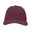 A maroon fitted cap with a structured six-panel design and a logo on the front.