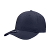 A navy blue 6-panel high profile structured fitted cap with a logo on the front.