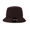 A structured brown fisherman's hat with a wide brim and a logo on the front.