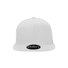 A white high-profile structured trucker cap featuring a logo on the front.